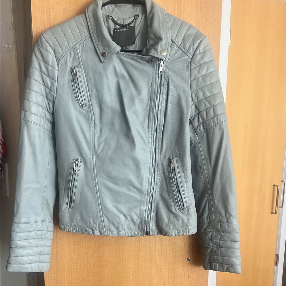 Muubaa Light Gray Leather motorcycle Jacket